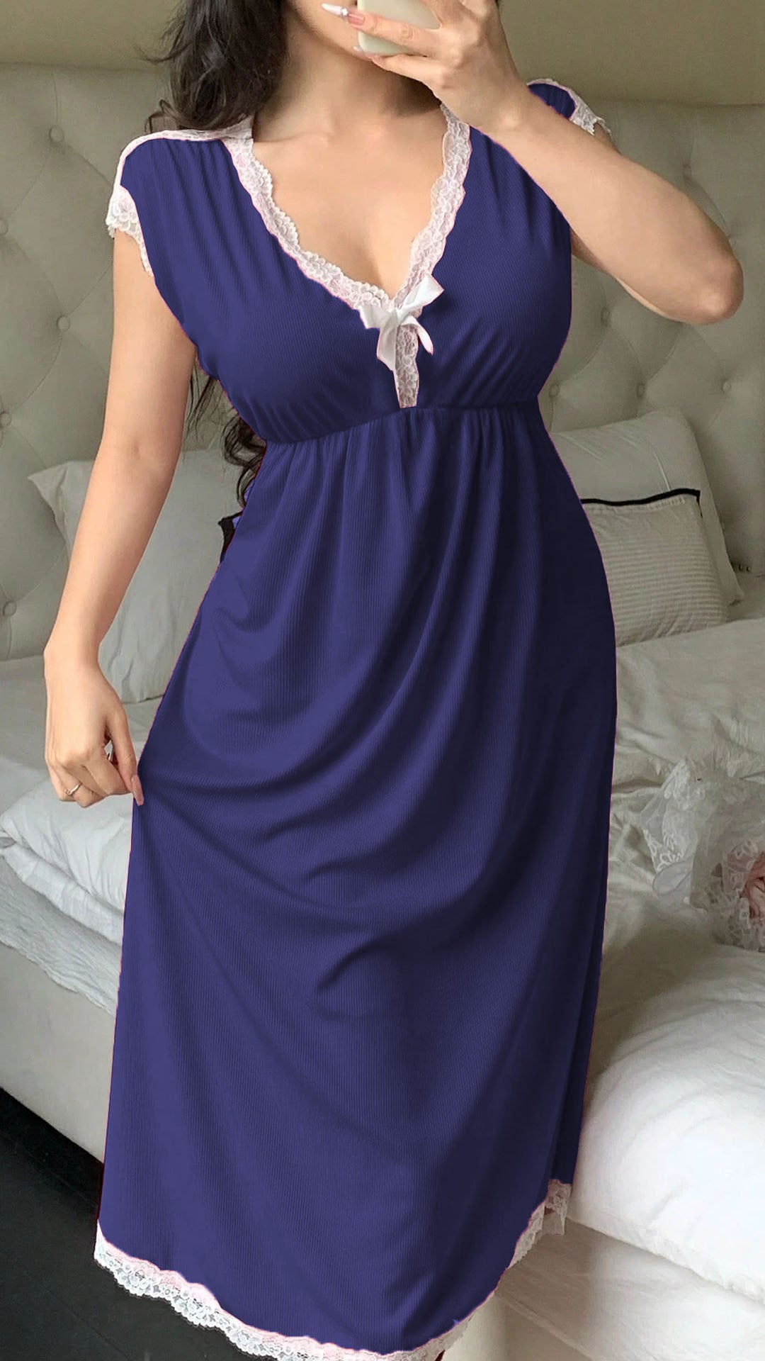 Robe Coton col V profond avec nœud papillon