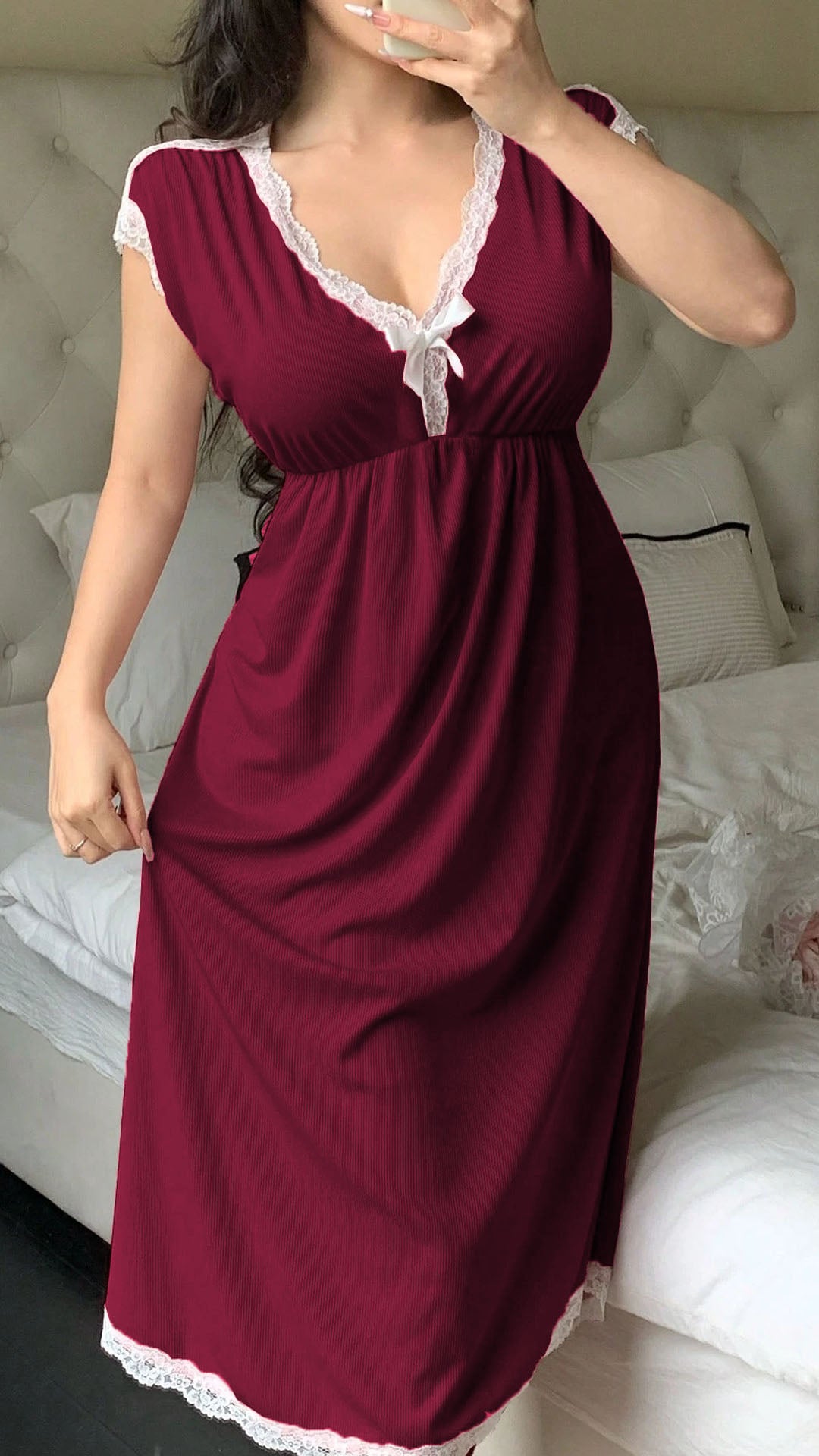 Robe Coton col V profond avec nœud papillon