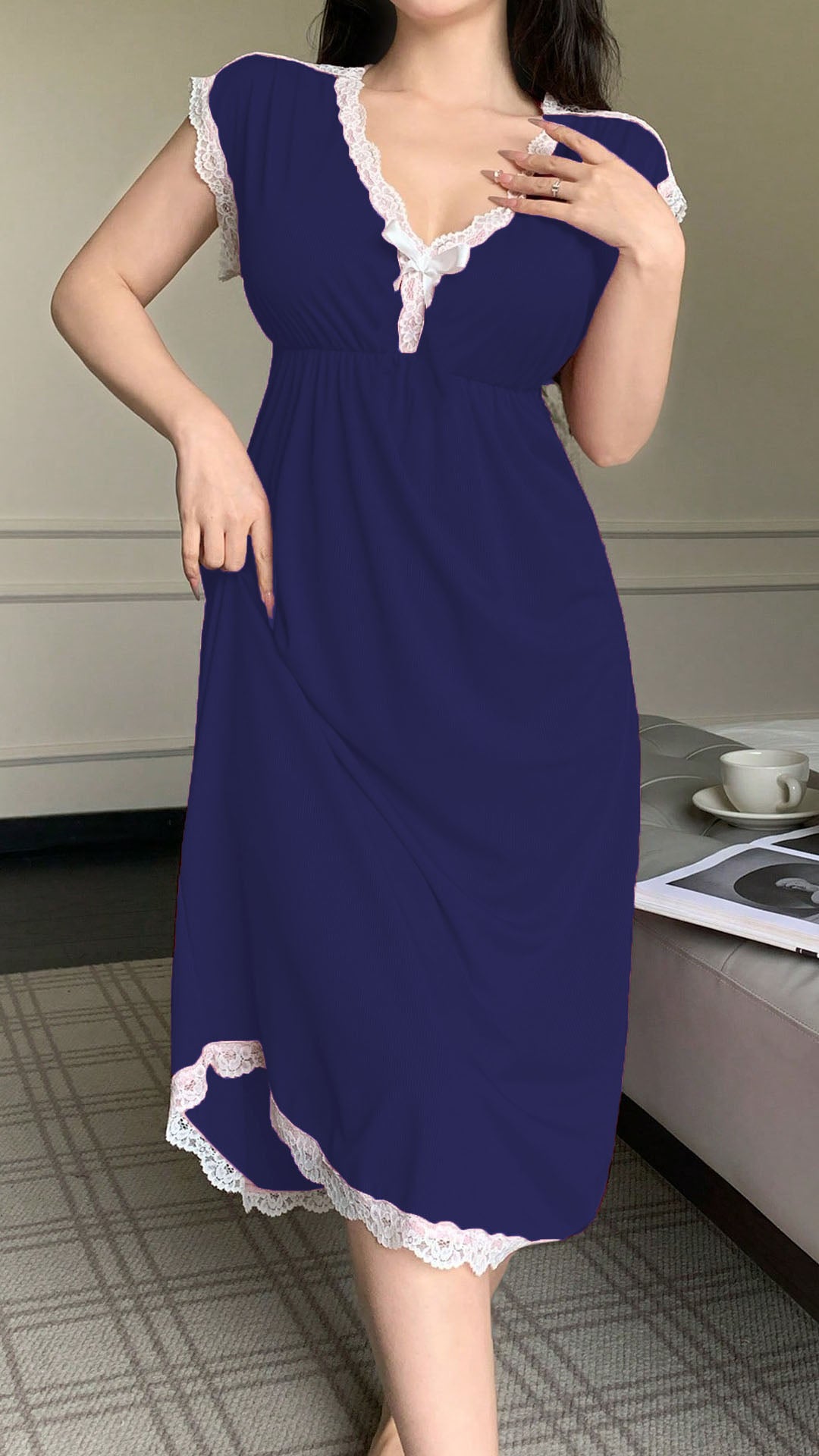 Robe Coton col V profond avec nœud papillon