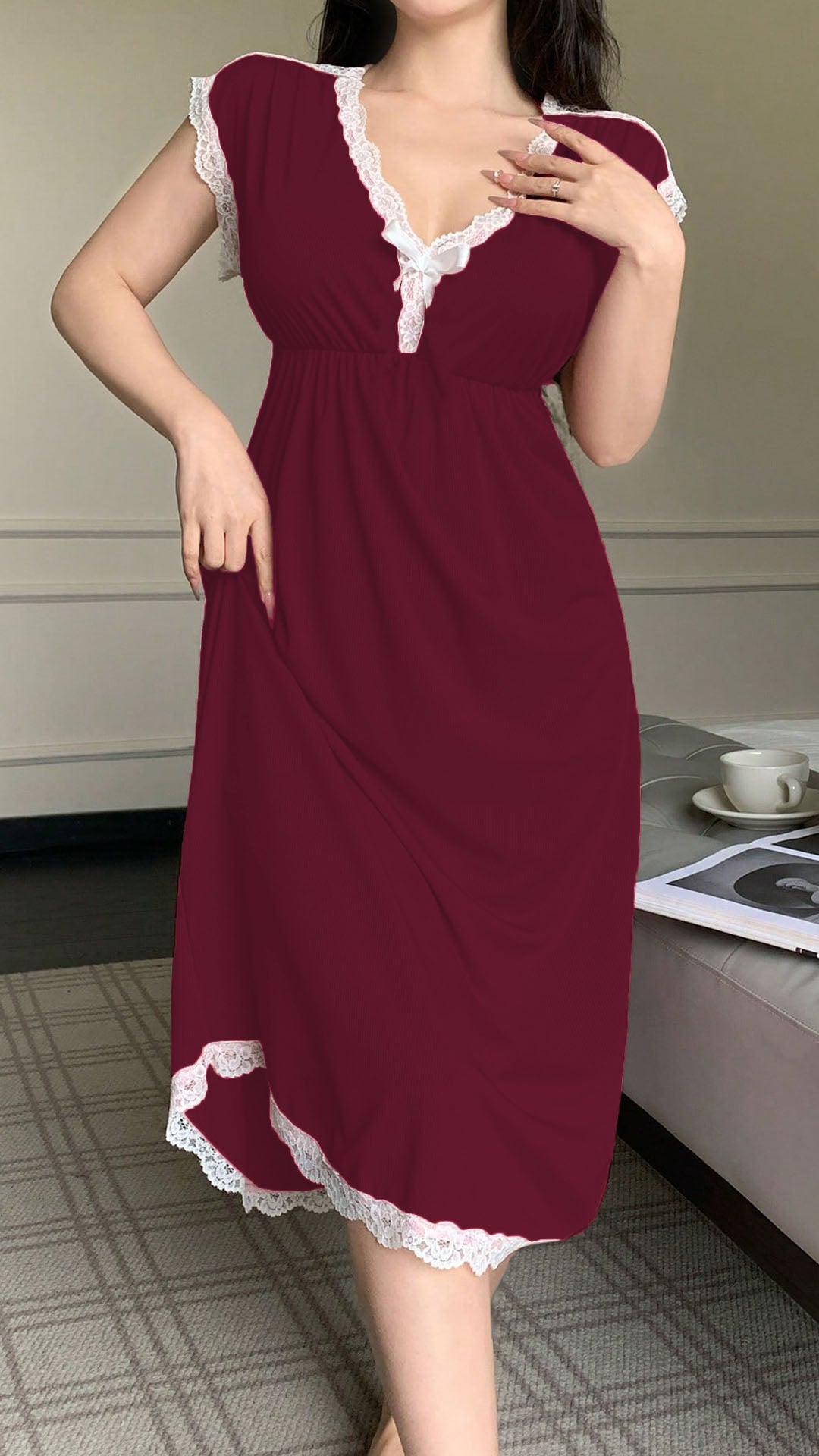 Robe Coton col V profond avec nœud papillon
