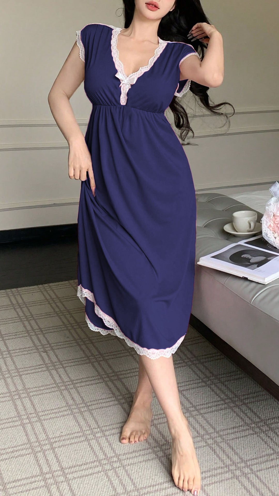 Robe Coton col V profond avec nœud papillon