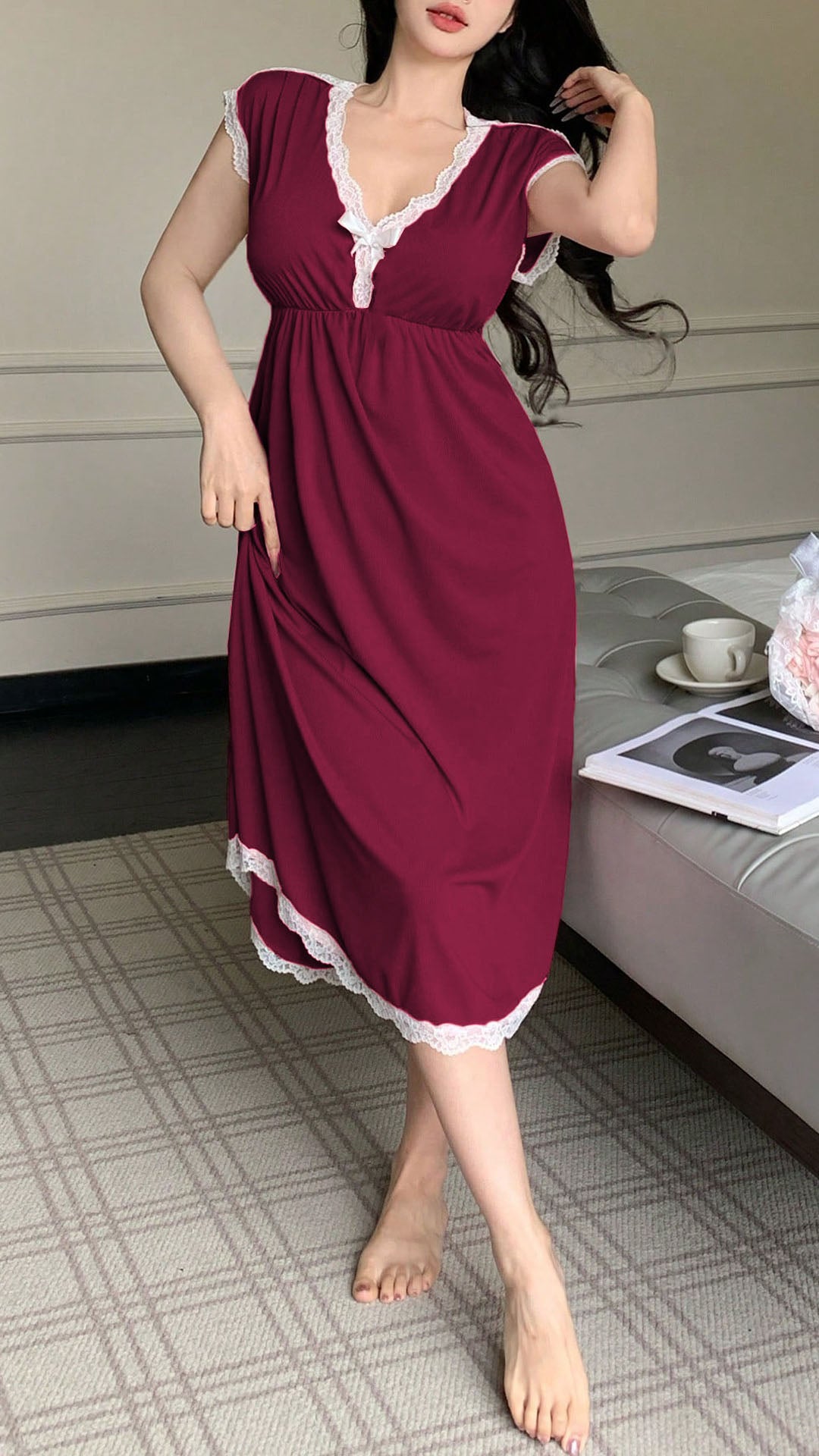 Robe Coton col V profond avec nœud papillon